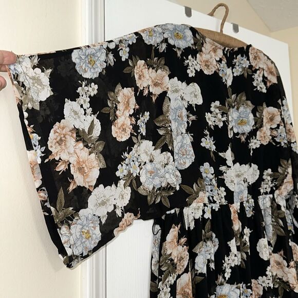 Baltic Born XXL Kia Black Blue Blush Pink Floral Kimono Maxi Dress - Picture 11 of 14